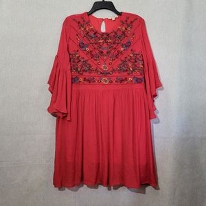 Umgee USA Embroidered Red Flare Sleeve Short Dress
